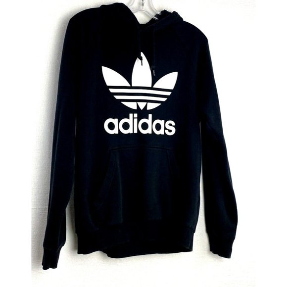 adidas Other - Adidas Hoodie Black Pullover Sweatshirt Trefoil Logo Spell Out Men's Sz: M